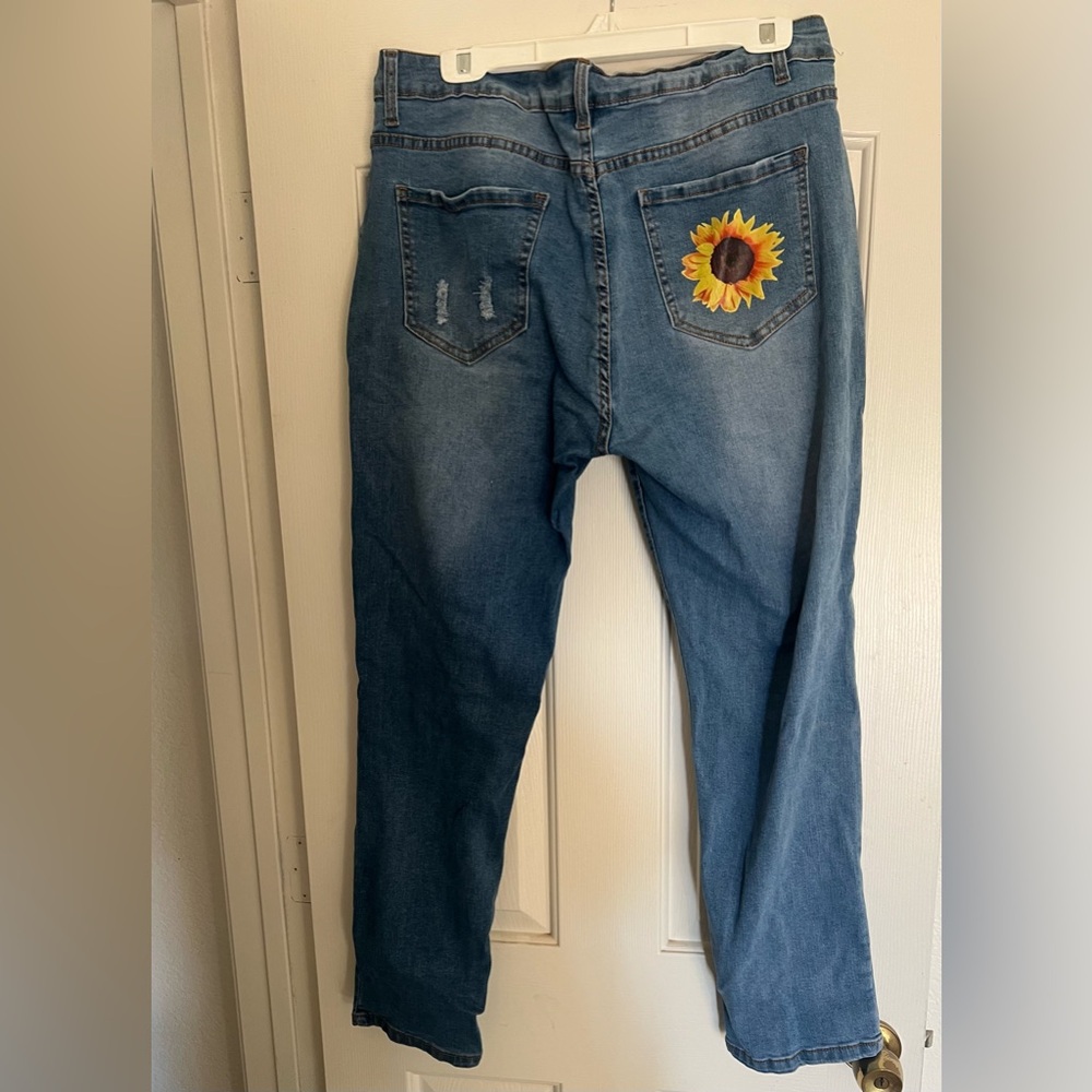 Sunflower Patch Distressed Blue Jeans - image 2